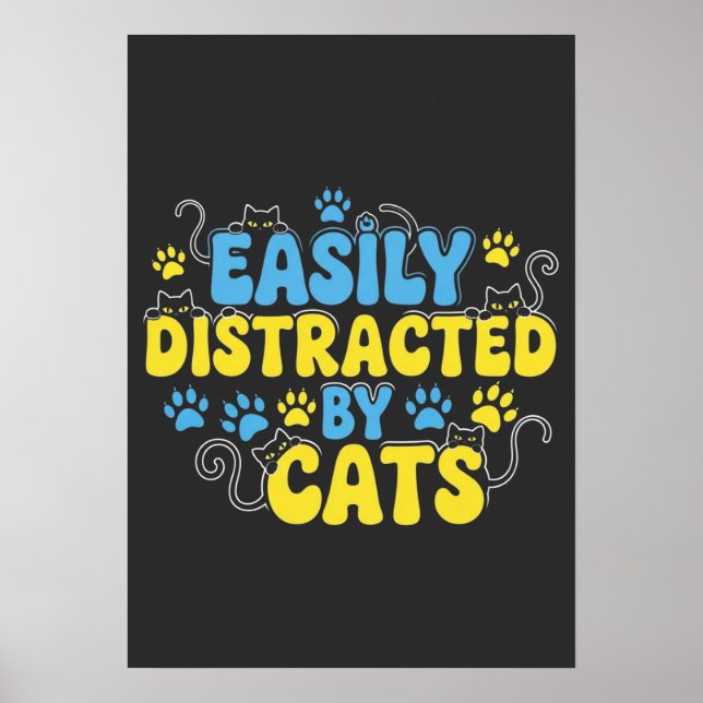 Affiche Facilement Distrait par les Chats (Devant)