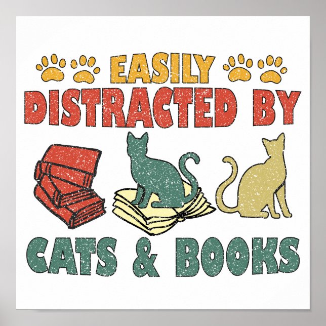 Affiche Facilement Distrait Par Les Chats Et Les Livres (Devant)