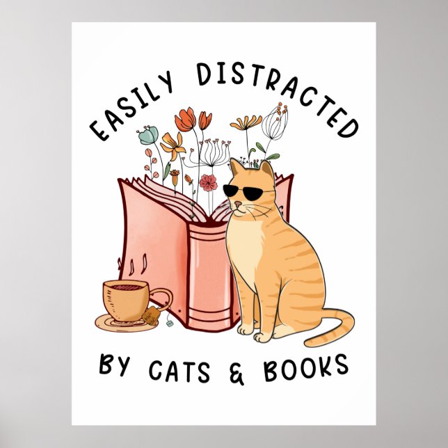 Affiche Facilement Distrait Par Les Chats Et Livres (Devant)