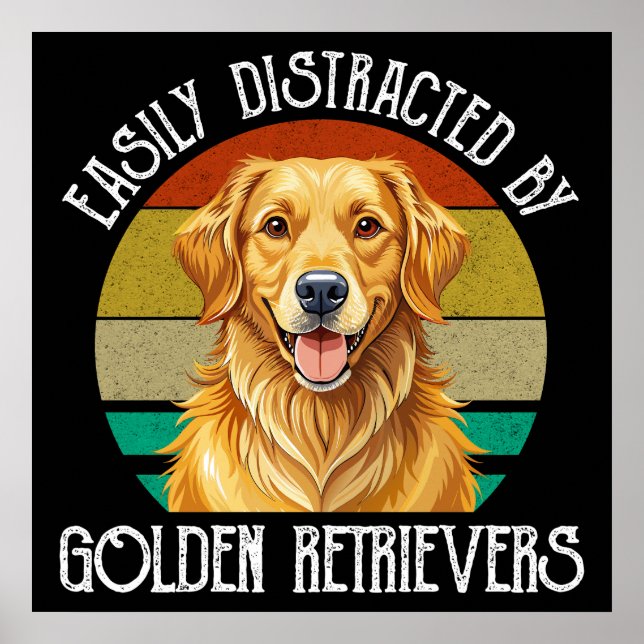 Affiche Facilement Distrait Par Les Golden Retrievers (Devant)