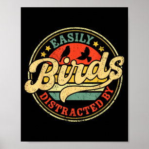 Affiche Facilement Distrait Par Les Oiseaux Drôle Rétro Vi