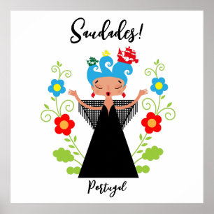 Affiche Fado chanteuse avec caravelle portugaise