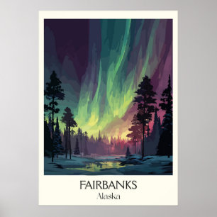 Affiche Fairbanks Alaska Aurores boréales Aurore