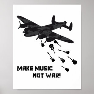 Affiche Faire de la musique pas guerre avion guitare amour