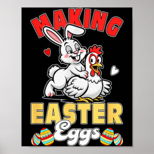 Affiche Faire des œufs de Pâques Blague drôle Couple Lapin