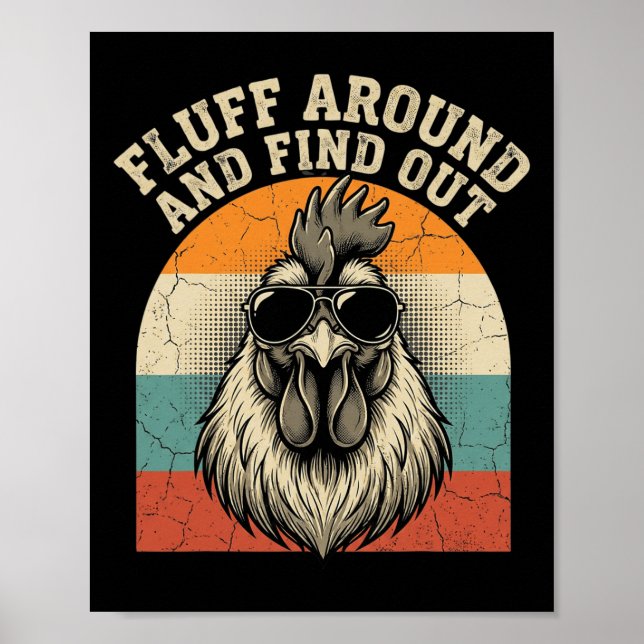 Affiche Faire le fou et découvrir drôle de coq mème poulet (Devant)