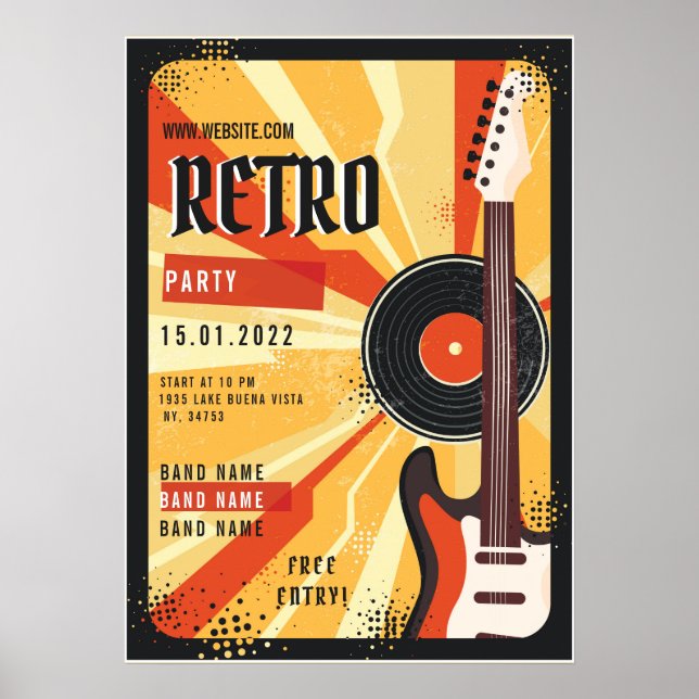 Affiche Faire-part de la fête de musique rétro (Devant)