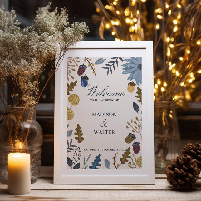 Affiche Faire-part de mariage automnal aux feuilles rustiq (Rustic autumn leaves fall wedding invitation poster)