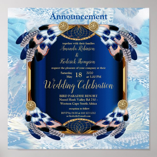 Affiche Faire-part de mariage de perroquet bleu exotique (Devant)