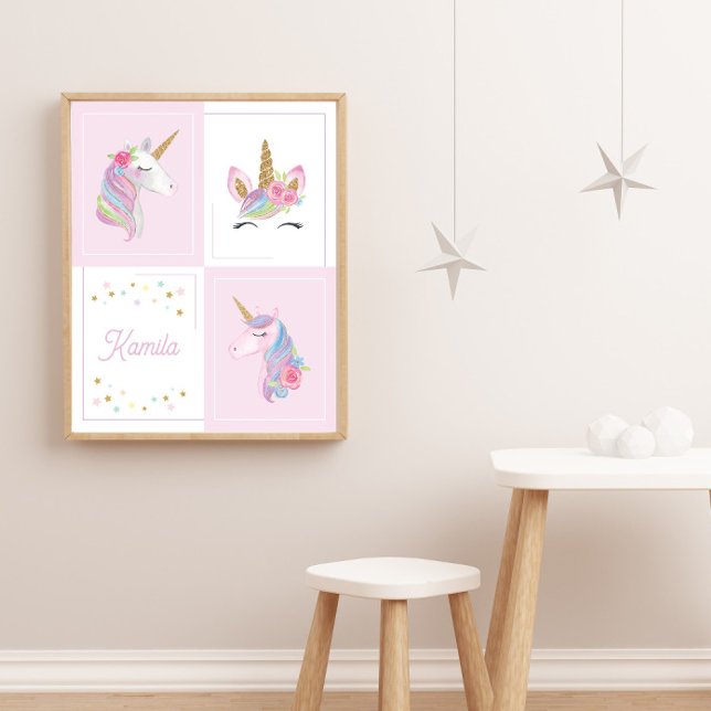 Affiche Faire-part de naissance fille Licorne rose Baby Sh (Créateur téléchargé)