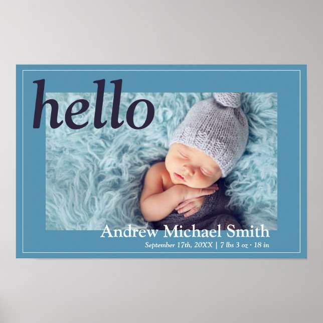 Affiche Faire-part de naissance photo bleu moderne (Devant)