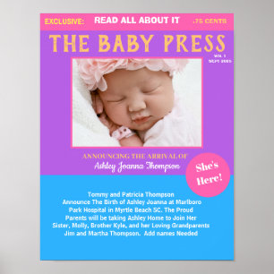 Affiche Faire-part de naissance photo Girls Purple Keepsak