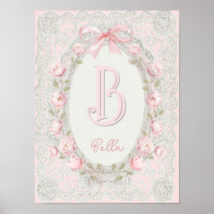 Affiche faire-part de naissance pivoines cadre nursery ini