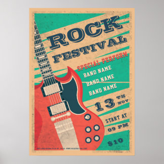 Affiche Faire-part du festival de rock de musique rétro