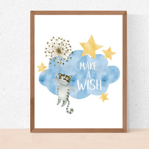 Affiche Faire un vœu Citation Chat Étoiles Nuage Chambre B