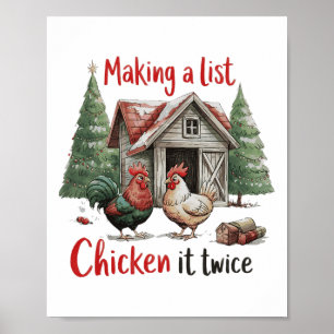 Affiche Faire une liste Poulet deux fois Humour de Noël 