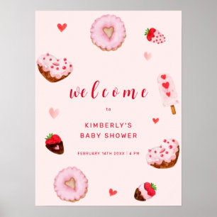 Affiche Faireparts de Baby Shower Donuts Rose Bienvenue Bé