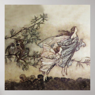 Affiche "Fairies Tiff with the Birds" par Arthur Rackham