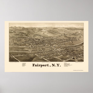 Affiche Fairport, carte panoramique de NY - 1885