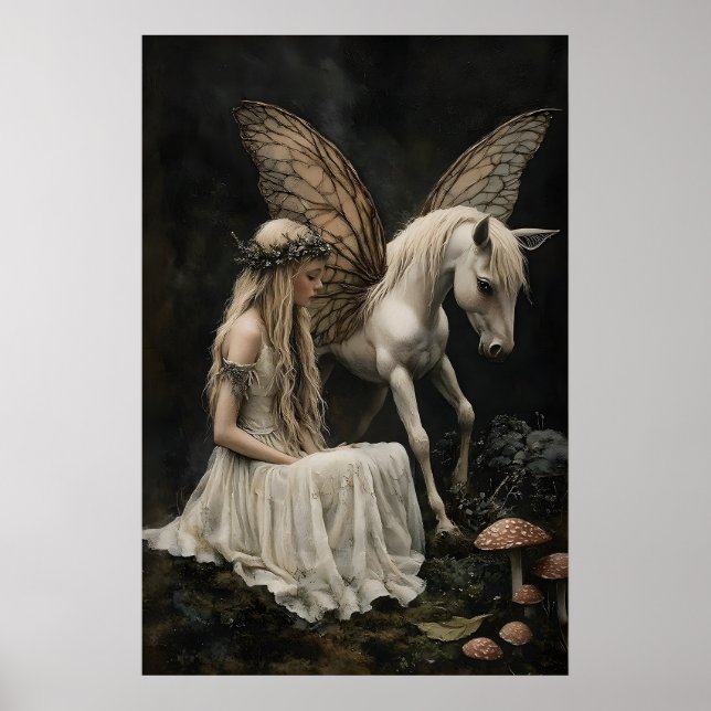 Affiche Fairy And Pegasus Art Print, Dark Academia (Devant)