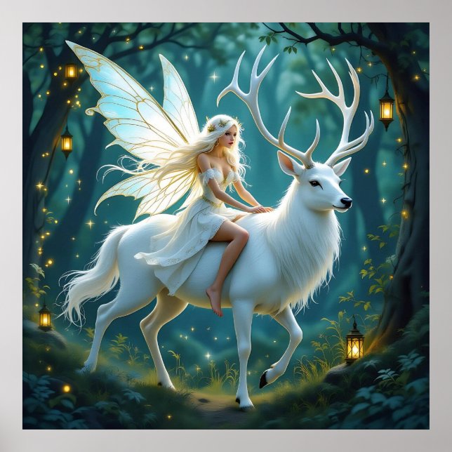 Affiche Fairy and White Deer Magical Forest (Devant)