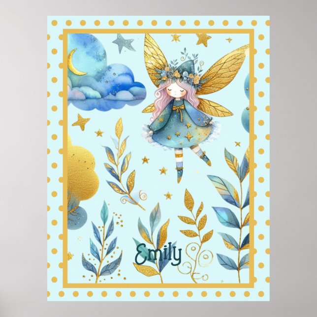 Affiche Fairy Birthday Turquoise Gold Rose Princess Fairyt (Devant)