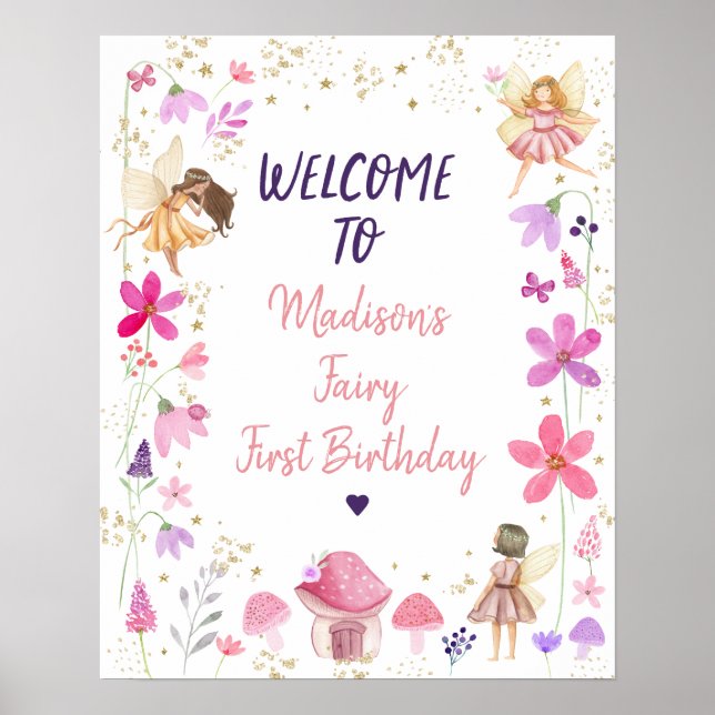 Affiche Fairy First Birday Enchanted Garden Bienvenue (Devant)