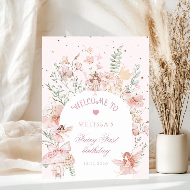 Affiche Fairy First Birthday Whimsical pink Welcome (Créateur téléchargé)