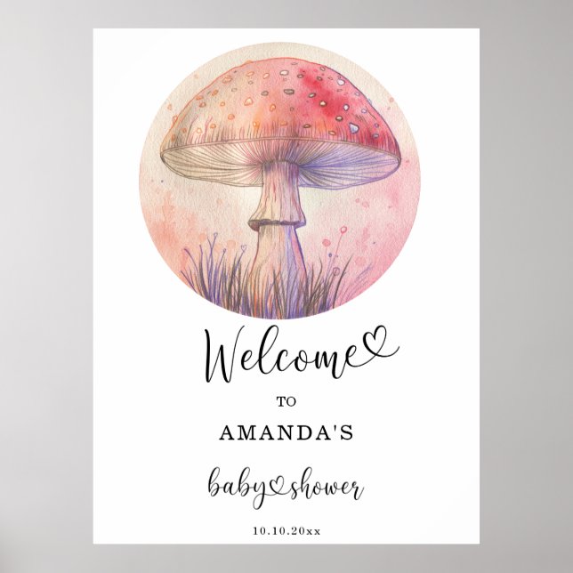 Affiche Fairy fly agaric - baby shower bienvenue (Devant)