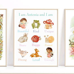 Affiche Fairy Garden Enfants Affirmation Nom personnalisé 