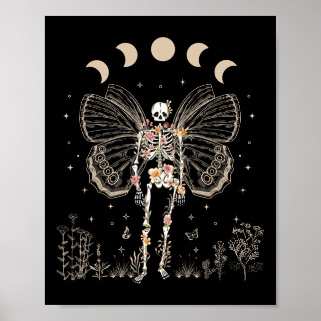 Affiche Fairy Grunge Fairycore Papillon esthétique Skeleto (Devant)