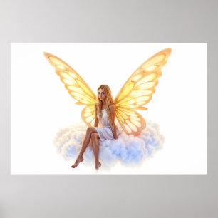 Affiche Fairy imaginaire blonde fille nuage assis magique