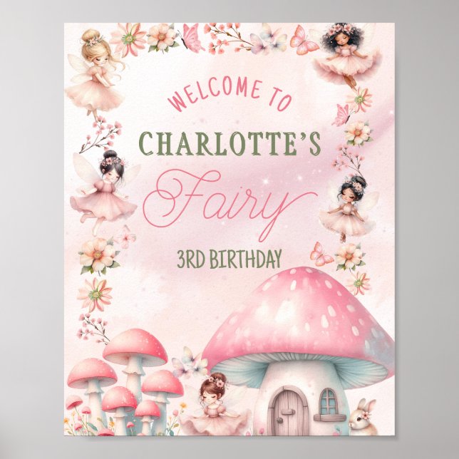 Affiche Fairy Mushroom House Pink Birthday (Devant)