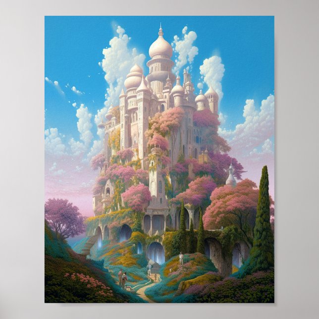 Affiche Fairy Tale Castle Rose White Gold Imaginaire Art (Devant)