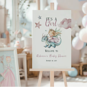 Affiche Fairy Tale Rêveuse Dragon Rose Baby Shower Princes