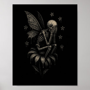 Affiche Fairycore Emo Goth Tee Sad Crier Squelette Fée G