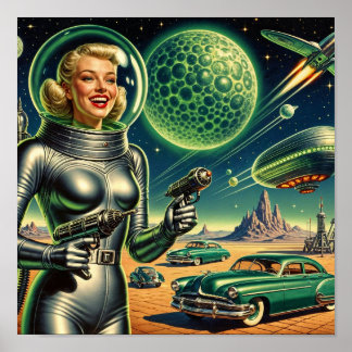 Affiche Faisceau Laser Vintage Pin-Up