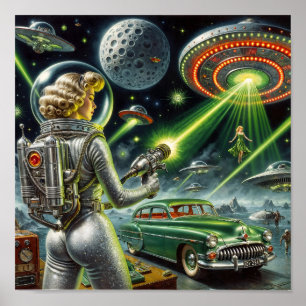 Affiche Faisceau Laser Vintage Pin-Up