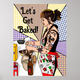 Affiche Faisons cuire Pop Art Tattoo Lady Baking