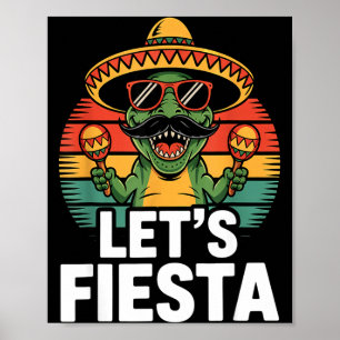 Affiche Faisons la fête sombrero dinosaure maracas cinco d