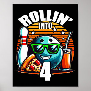 Affiche Faisons rouler pour un anniversaire de bowling 4 A