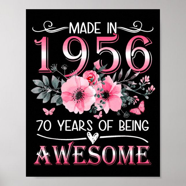 Affiche Fait 1956 Floral 70e Anniversaire 70 (Devant)