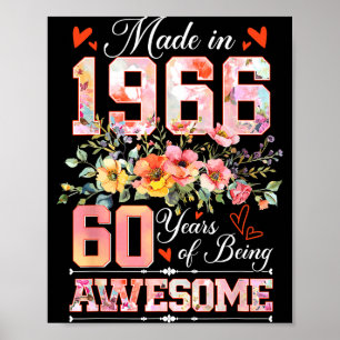 Affiche Fait en 1966 floral 60e anniversaire femmes 60 ans