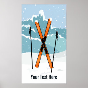 Affiche faite sur commande de ski d'hiver des