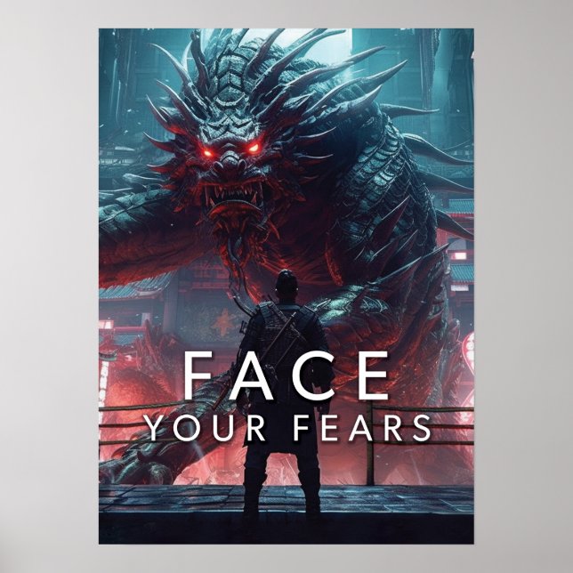 Affiche Faites face à vos peurs - Guerrier contre Dragon - (Devant)