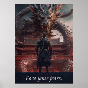Affiche Faites face à vos peurs - Guerrier contre Dragon -
