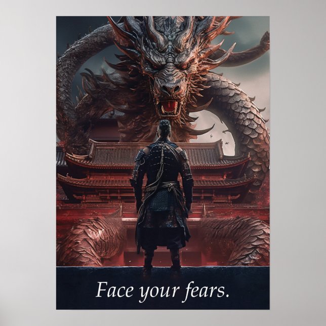 Affiche Faites face à vos peurs - Guerrier contre Dragon - (Devant)