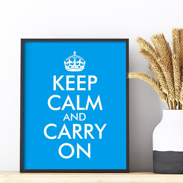 Affiche Faites votre propre bleu azur Gardez le calme et c (Make Your Own Azure Blue Keep Calm and Carry On Poster)