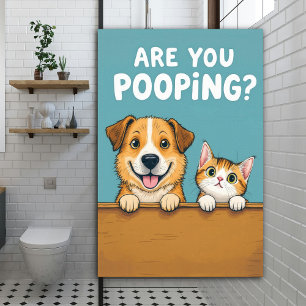 Affiche Faites-vous caca ? Mignon chien et chat drôle