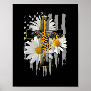 Affiche Faith Cross Croix Décontractée Daisy US Drapeau Fl